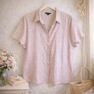 Lands’ End Ditsy Floral Cotton Button Up Blouse Cottagecore XL